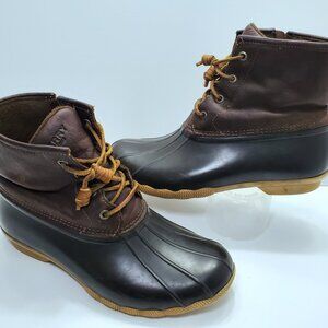 Sperry Saltwater STS91176 Women's Black/Brown Lace Up Leather Duck Boot Size 9M